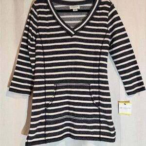 Liz Claiborne Charcoal and Cream Striped Tunic
